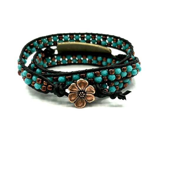Hand Crafted Inspirational Wrap Bracelet with Aqua Crystal - Picture 4 of 9